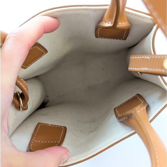 Celine Tan/Natural Mini Cabas Vertical Leather/Textile Logo Tote Bag - Picture 5 of 12